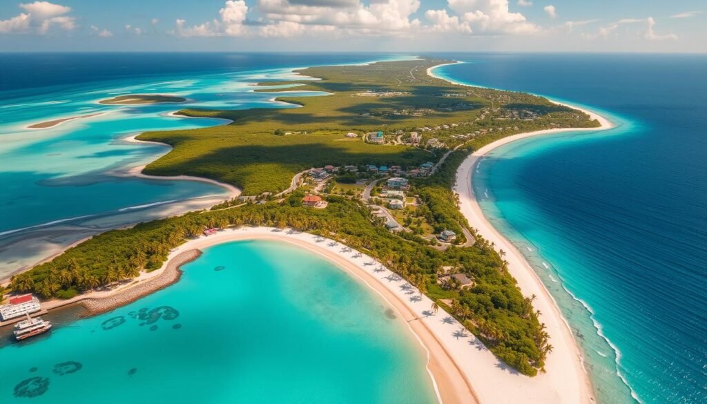 A breathtaking aerial view of Grand Cayman, a tropical paradise in the Caribbean Sea. Crystalline turquoise waters lap against pristine white sand beaches, fringed by swaying palm trees. In the foreground, lush green hills and valleys dotted with luxurious beachfront resorts. The mid-ground reveals the iconic Seven Mile Beach, a picturesque crescent of powdery sand. In the distance, the deep blue ocean meets the sky, creating a seamless horizon. Warm, golden sunlight bathes the scene, casting a dreamy, serene atmosphere. Captured with a wide-angle lens to accentuate the grand, sweeping scale of this idyllic island destination. A breathtaking aerial view of Grand Cayman, a tropical paradise in the Caribbean Sea. Crystalline turquoise waters lap against pristine white sand beaches, fringed by swaying palm trees. In the foreground, lush green hills and valleys dotted with luxurious beachfront resorts. The mid-ground reveals the iconic Seven Mile Beach, a picturesque crescent of powdery sand. In the distance, the deep blue ocean meets the sky, creating a seamless horizon. Warm, golden sunlight bathes the scene, casting a dreamy, serene atmosphere. Captured with a wide-angle lens to accentuate the grand, sweeping scale of this idyllic island destination.