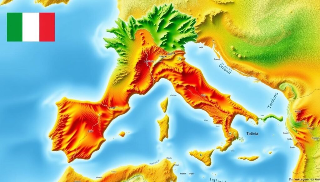 A comprehensive weather map showcasing the distinct temperature regions across the Italian peninsula. Saturated colors delineate the varying climates, from the temperate north to the balmy south, with gradients smoothly transitioning between zones. Detailed topographical features such as mountain ranges and coastlines provide geographic context. The image has a scientific, yet visually striking aesthetic, rendered with a photorealistic style and subtle lighting to convey the nuances of Italy's diverse weather patterns. Presented in a clean, uncluttered layout to clearly communicate the key information. A comprehensive weather map showcasing the distinct temperature regions across the Italian peninsula. Saturated colors delineate the varying climates, from the temperate north to the balmy south, with gradients smoothly transitioning between zones. Detailed topographical features such as mountain ranges and coastlines provide geographic context. The image has a scientific, yet visually striking aesthetic, rendered with a photorealistic style and subtle lighting to convey the nuances of Italy's diverse weather patterns. Presented in a clean, uncluttered layout to clearly communicate the key information.