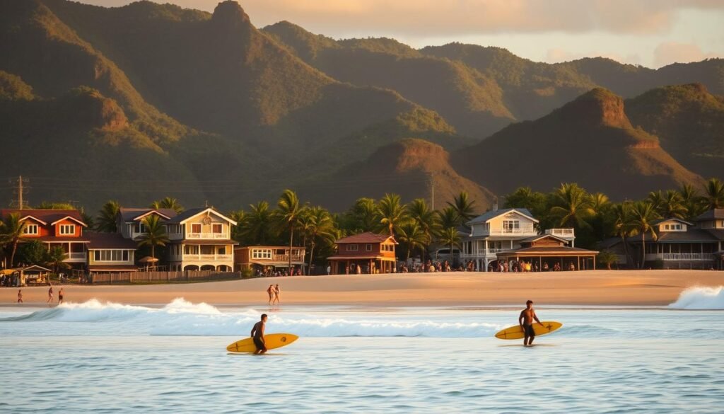 A picturesque beachfront town nestled along Costa Rica's Pacific coast, Santa Teresa showcases a captivating blend of natural beauty and bohemian charm. In the foreground, sun-kissed surfers ride the rolling waves, their silhouettes captured in a golden hour glow. Across the pristine sands, vibrant beach bungalows and yoga studios reflect the town's laidback, wellness-focused lifestyle. The middle ground features a palm-fringed promenade, bustling with local artisans and street food vendors. Towering, jungle-clad hills rise in the background, creating a serene, tropical backdrop to this idyllic coastal paradise. Soft, diffused lighting and a muted color palette convey a sense of peaceful tranquility, inviting the viewer to imagine themselves immersed in the captivating essence of Santa Teresa. A picturesque beachfront town nestled along Costa Rica's Pacific coast, Santa Teresa showcases a captivating blend of natural beauty and bohemian charm. In the foreground, sun-kissed surfers ride the rolling waves, their silhouettes captured in a golden hour glow. Across the pristine sands, vibrant beach bungalows and yoga studios reflect the town's laidback, wellness-focused lifestyle. The middle ground features a palm-fringed promenade, bustling with local artisans and street food vendors. Towering, jungle-clad hills rise in the background, creating a serene, tropical backdrop to this idyllic coastal paradise. Soft, diffused lighting and a muted color palette convey a sense of peaceful tranquility, inviting the viewer to imagine themselves immersed in the captivating essence of Santa Teresa.