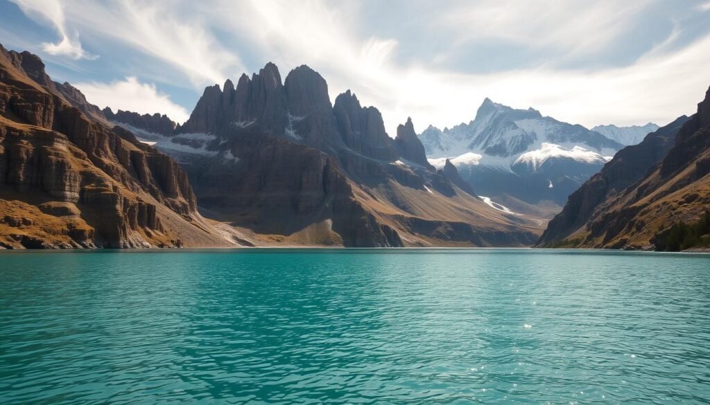 A remote, otherworldly landscape of serene turquoise waters, flanked by towering cliffs of jagged, multi-hued rock formations. Sunlight filters through wispy clouds, casting a warm, golden glow over the scene. In the foreground, a pristine alpine lake reflects the dramatic surroundings, its surface rippled by a gentle breeze. Rugged, snow-capped peaks rise in the distance, their majestic silhouettes cutting a striking profile against the azure sky. The mood is one of profound isolation and tranquility, inviting the viewer to embark on a profound, off-the-beaten-path adventure. A remote, otherworldly landscape of serene turquoise waters, flanked by towering cliffs of jagged, multi-hued rock formations. Sunlight filters through wispy clouds, casting a warm, golden glow over the scene. In the foreground, a pristine alpine lake reflects the dramatic surroundings, its surface rippled by a gentle breeze. Rugged, snow-capped peaks rise in the distance, their majestic silhouettes cutting a striking profile against the azure sky. The mood is one of profound isolation and tranquility, inviting the viewer to embark on a profound, off-the-beaten-path adventure.