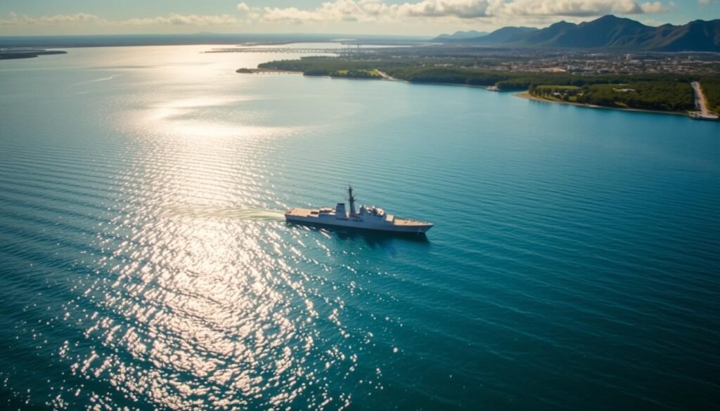 A serene aerial view of the iconic Pearl Harbor, Hawaii, with the USS Arizona Memorial standing solemnly in the crystal-clear waters. Sunlight dances on the rippling surface, casting a warm glow over the historic site. In the background, lush tropical foliage and distant mountains create a picturesque setting. The scene captures the profound significance of this cultural touchpoint, where visitors can reflect on the sacrifices made and the resilience of the Hawaiian people. Captured with a wide-angle lens and natural lighting, this image evokes a sense of reverence and tranquility. A serene aerial view of the iconic Pearl Harbor, Hawaii, with the USS Arizona Memorial standing solemnly in the crystal-clear waters. Sunlight dances on the rippling surface, casting a warm glow over the historic site. In the background, lush tropical foliage and distant mountains create a picturesque setting. The scene captures the profound significance of this cultural touchpoint, where visitors can reflect on the sacrifices made and the resilience of the Hawaiian people. Captured with a wide-angle lens and natural lighting, this image evokes a sense of reverence and tranquility.