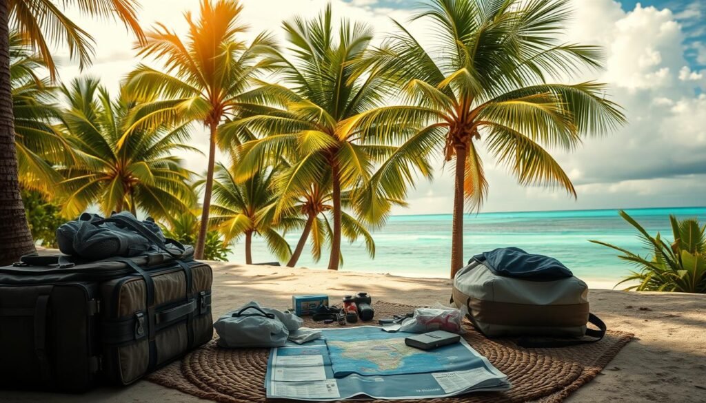 A sun-drenched tropical beach, palm trees swaying in the breeze. In the foreground, a family carefully packing their bags, preparing for the incoming hurricane season. Weathered luggage, maps, and emergency supplies laid out on a woven mat. In the middle ground, a weather radar display showing the projected path of the storm, casting an ominous glow. The background reveals a stunning azure ocean horizon, clouds gathering on the horizon, hinting at the impending weather front. Soft, diffused lighting illuminates the scene, creating a sense of anticipation and preparedness. A cinematic, documentary-style composition captures the essence of smart planning for Belize's hurricane season. A sun-drenched tropical beach, palm trees swaying in the breeze. In the foreground, a family carefully packing their bags, preparing for the incoming hurricane season. Weathered luggage, maps, and emergency supplies laid out on a woven mat. In the middle ground, a weather radar display showing the projected path of the storm, casting an ominous glow. The background reveals a stunning azure ocean horizon, clouds gathering on the horizon, hinting at the impending weather front. Soft, diffused lighting illuminates the scene, creating a sense of anticipation and preparedness. A cinematic, documentary-style composition captures the essence of smart planning for Belize's hurricane season.