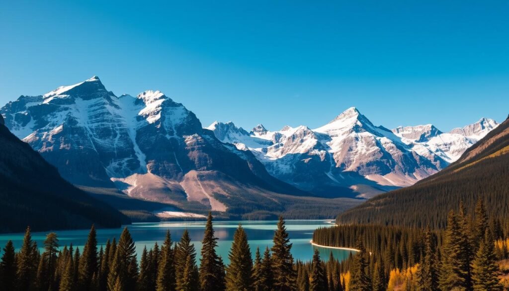 Majestic alpine peaks soar into a crisp, cobalt sky, their jagged edges capped with pristine snow. In the foreground, a glacial lake reflects the towering mountains, its turquoise waters shimmering under the warm, golden sunlight. Lush, evergreen forests line the shores, adding a touch of verdant contrast to the icy grandeur. A sense of serene, untamed wilderness pervades the scene, inviting the viewer to explore the rugged, awe-inspiring landscape of Glacier National Park, a true gem of the northern Rockies. Majestic alpine peaks soar into a crisp, cobalt sky, their jagged edges capped with pristine snow. In the foreground, a glacial lake reflects the towering mountains, its turquoise waters shimmering under the warm, golden sunlight. Lush, evergreen forests line the shores, adding a touch of verdant contrast to the icy grandeur. A sense of serene, untamed wilderness pervades the scene, inviting the viewer to explore the rugged, awe-inspiring landscape of Glacier National Park, a true gem of the northern Rockies.