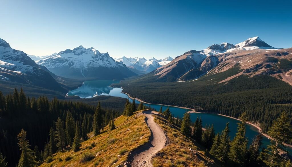 A breathtaking aerial view of Glacier National Park's pristine alpine landscape, with towering snow-capped peaks reflected in the crystal-clear waters of a serene glacial lake. In the foreground, a winding hiking trail leads through a lush, verdant forest, inviting exploration. Dramatic lighting casts long shadows and highlights the dramatic textures of the rugged terrain. The scene exudes a sense of tranquility and adventure, perfectly capturing the essence of this iconic American wilderness. A breathtaking aerial view of Glacier National Park's pristine alpine landscape, with towering snow-capped peaks reflected in the crystal-clear waters of a serene glacial lake. In the foreground, a winding hiking trail leads through a lush, verdant forest, inviting exploration. Dramatic lighting casts long shadows and highlights the dramatic textures of the rugged terrain. The scene exudes a sense of tranquility and adventure, perfectly capturing the essence of this iconic American wilderness.