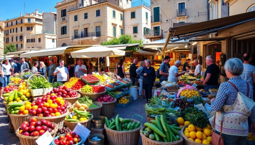 A bustling open-air market in Athens, with vibrant produce stalls and lively vendors. In the foreground, an array of fresh fruits and vegetables spill from woven baskets, their colors vibrant under the warm Mediterranean sun. Middle-ground stalls offer fragrant spices, artisanal cheeses, and local delicacies, as customers browse and haggle with the shopkeepers. In the background, the historic buildings of the Plaka district provide a picturesque backdrop, their weathered facades contrasting with the energy of the market. The atmosphere is one of lively exchange, the air thick with the aromas of Greek cuisine and the chatter of enthusiastic shoppers. A bustling open-air market in Athens, with vibrant produce stalls and lively vendors. In the foreground, an array of fresh fruits and vegetables spill from woven baskets, their colors vibrant under the warm Mediterranean sun. Middle-ground stalls offer fragrant spices, artisanal cheeses, and local delicacies, as customers browse and haggle with the shopkeepers. In the background, the historic buildings of the Plaka district provide a picturesque backdrop, their weathered facades contrasting with the energy of the market. The atmosphere is one of lively exchange, the air thick with the aromas of Greek cuisine and the chatter of enthusiastic shoppers.
