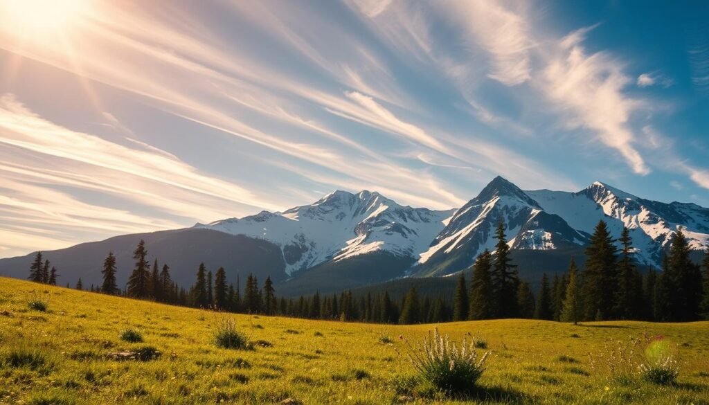 A sun-dappled landscape in Whistler, British Columbia, showcasing the region's majestic summer beauty. In the foreground, verdant meadows dotted with wildflowers sway gently in a light breeze. Towering snow-capped peaks rise up in the middle ground, their rugged slopes contrasted by lush alpine forests. The background is dominated by a brilliant azure sky, with wispy clouds casting soft shadows across the scene. Warm, golden sunlight filters through the trees, creating a serene and inviting atmosphere. The image captures the essence of Whistler as a year-round adventure destination, enticing viewers to explore its natural wonders beyond the winter season. A sun-dappled landscape in Whistler, British Columbia, showcasing the region's majestic summer beauty. In the foreground, verdant meadows dotted with wildflowers sway gently in a light breeze. Towering snow-capped peaks rise up in the middle ground, their rugged slopes contrasted by lush alpine forests. The background is dominated by a brilliant azure sky, with wispy clouds casting soft shadows across the scene. Warm, golden sunlight filters through the trees, creating a serene and inviting atmosphere. The image captures the essence of Whistler as a year-round adventure destination, enticing viewers to explore its natural wonders beyond the winter season.